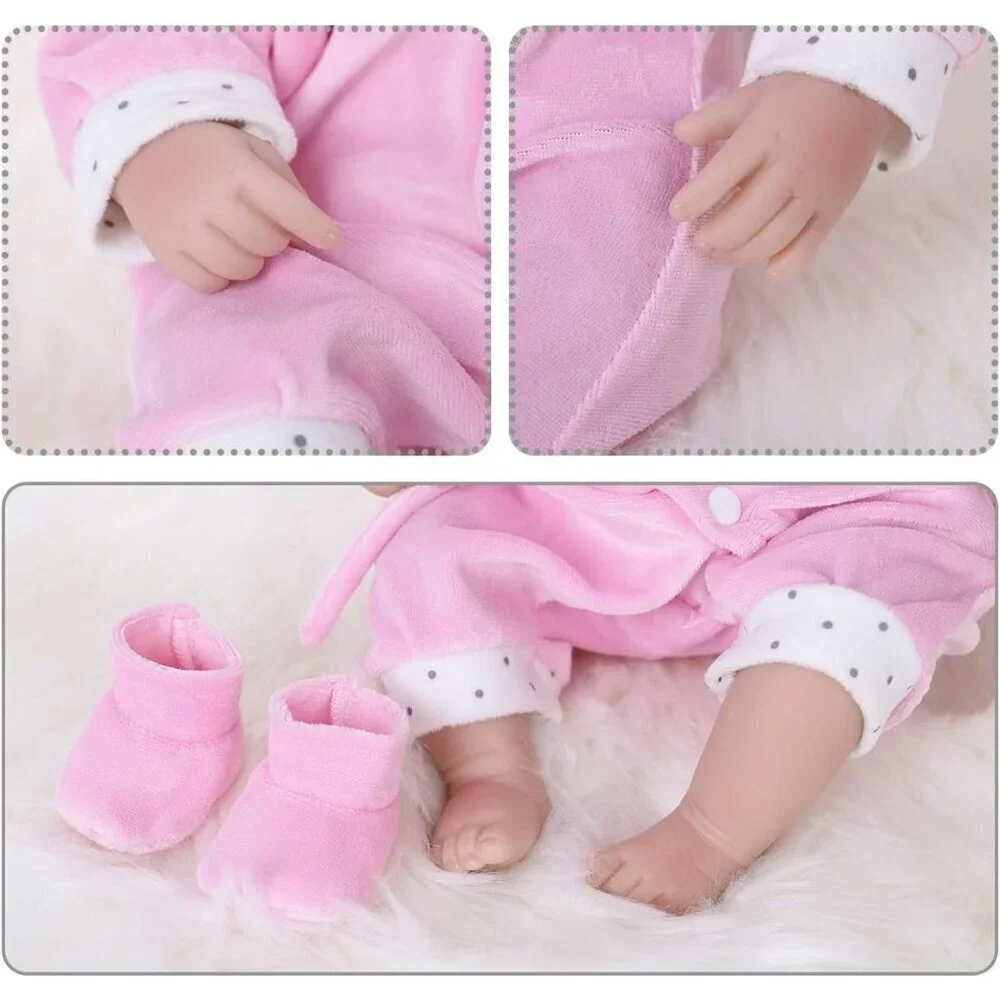 🆕16nch Soft Cloth Body Newborn Baby Doll Poseable Limbs Pink Mouse Doll Girl